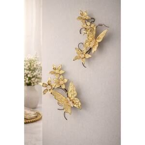 Vintage Butterfly Wall Decor Dogwood Flowers Brass & Copper Hollywood Regency